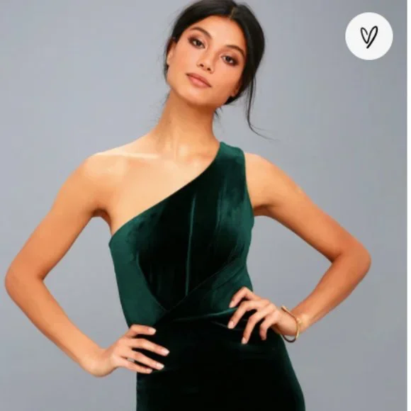 green emerald velvet dress One Shoulder Deep Green Velvet Gown 6 / Deep Green main image 1